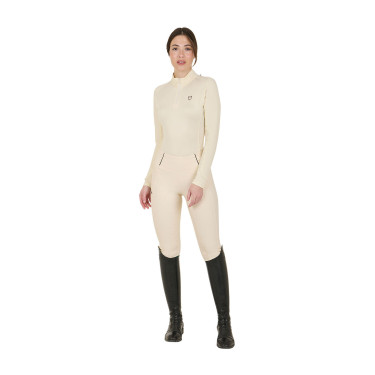 Strato base aderente a maniche lunghe da donna in tessuto tecnico Equestro Bianco antico / marrone
