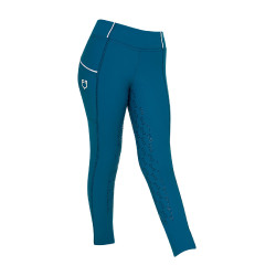 Leggings da bambina aderenti con grip e logo Equestro Blu corallo