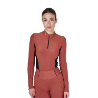 Polo Tecnico da Allenamento Donna Maniche Lunghe Equestro Sequoia Marrone
