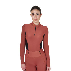 Polo Tecnico da Allenamento Donna Maniche Lunghe Equestro Sequoia Marrone