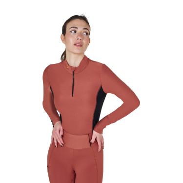 Polo Tecnico da Allenamento Donna Maniche Lunghe Equestro Sequoia Marrone