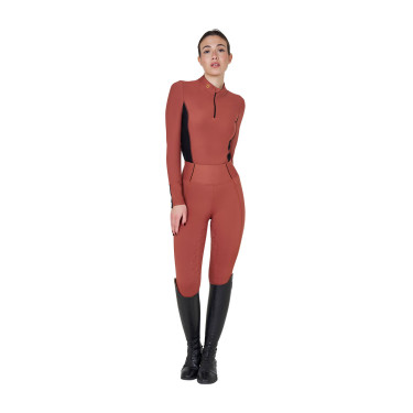 Polo Tecnico da Allenamento Donna Maniche Lunghe Equestro Sequoia Marrone
