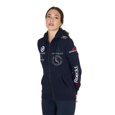 Felpa con cappuccio da donna con multi-logo nuovo Equestro Blazer marine Blu marino