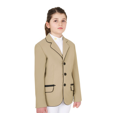 Giacca da concorso Equestro da bambina in tessuto tecnico Incenso Beige Giacca da concorso Equestro da bambina in tessuto tecnico Incenso Beige