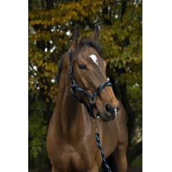 Capestro + lunghina Equitheme Intrecciato Turchese / blu marino / nero
