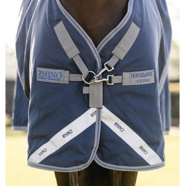 Coperta Horseware Rhino Turnout 0g Nero / grigio titanio / blu classico Coperta Horseware Rhino Turnout 0g Nero / grigio titanio / blu classico