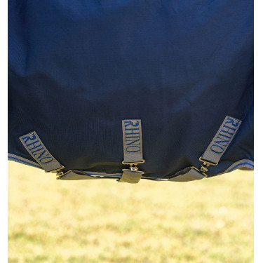 Coperta Horseware Rhino Turnout 0g Nero / grigio titanio / blu classico Coperta Horseware Rhino Turnout 0g Nero / grigio titanio / blu classico