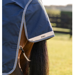 Coperta Horseware Rhino Turnout 0g Nero / grigio titanio / blu classico