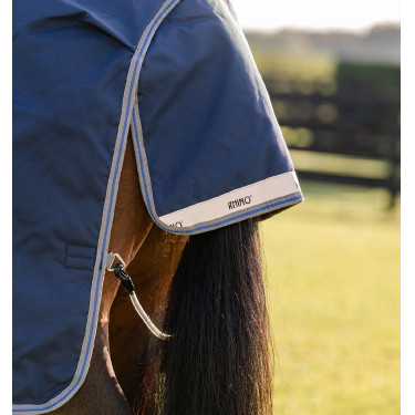 Coperta Horseware Rhino Turnout 0g Nero / grigio titanio / blu classico Coperta Horseware Rhino Turnout 0g Nero / grigio titanio / blu classico