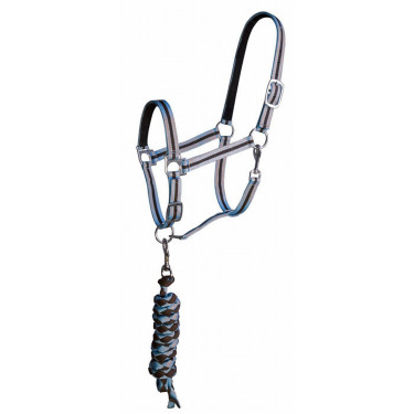 Capestro sintetico foderato + lunghina intrecciata americana T de T Grigio / nero Capestro sintetico foderato + lunghina intrecciata americana T de T Grigio / nero