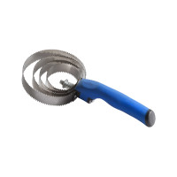 Striglia metallica rotonda con manico Soft Blu