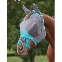 Maschera anti-mosche Weatherbeeta ComFiTec Deluxe Mesh con orecchie e frange Grigio / turchese