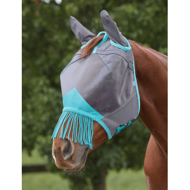 Maschera anti-mosche Weatherbeeta ComFiTec Deluxe Mesh con orecchie e frange Grigio / turchese Maschera anti-mosche Weatherbeeta ComFiTec Deluxe Mesh con orecchie e frange Grigio / turchese