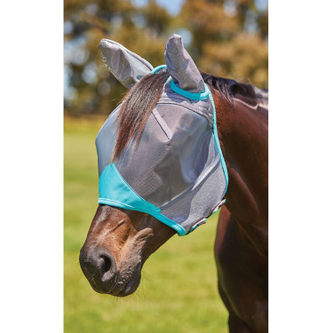 Maschera anti-mosche Weatherbeeta ComFiTec Deluxe Fine Mesh con orecchie Grigio / turchese Maschera anti-mosche Weatherbeeta ComFiTec Deluxe Fine Mesh con orecchie Grigio / turchese