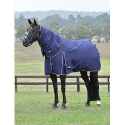 Coperta Weatherbeeta ComFiTec Essential Turnout 220 g con collo staccabile Blu navy / bordeaux