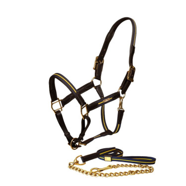 Capezza e longhina in cuoio Equestrian Stockholm con catena Nazione svedese