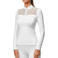 Polo da concorso Equestrian Stockholm Crystal Champion donna maniche lunghe Perfezione bianca Polo da concorso Equestrian Stockholm Crystal Champion donna maniche lunghe Perfezione bianca