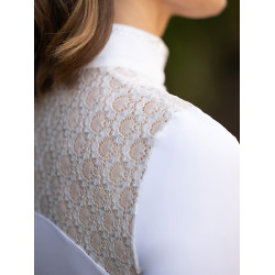 Polo da concorso Equestrian Stockholm Crystal Champion donna maniche lunghe Perfezione bianca