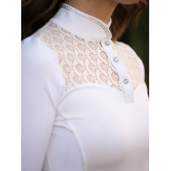 Polo da concorso Equestrian Stockholm Crystal Champion donna maniche lunghe Perfezione bianca