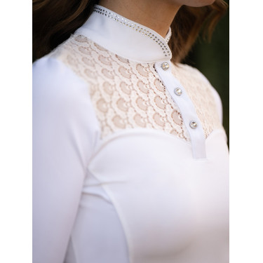 Polo da concorso Equestrian Stockholm Crystal Champion donna maniche lunghe Perfezione bianca