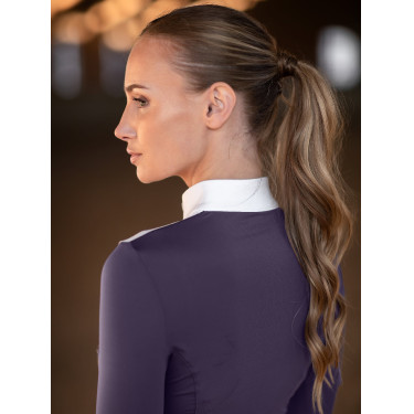Polo da concorso Equestrian Stockholm Fine Line donna Viola scuro Polo da concorso Equestrian Stockholm Fine Line donna Viola scuro