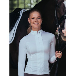 Polo da concorso Equestrian Stockholm Light Breeze donna maniche lunghe UV Perfezione bianca