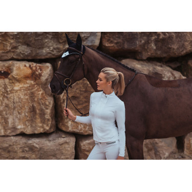 Polo da concorso Equestrian Stockholm Light Breeze donna maniche lunghe UV Perfezione bianca