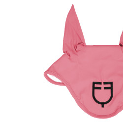 Cuffia antimosche Equestro cube stretch tecnica con logo Corallo dolce al sole