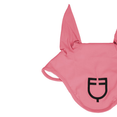 Cuffia antimosche Equestro cube stretch tecnica con logo Corallo dolce al sole