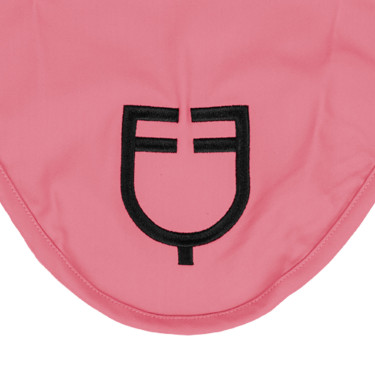 Cuffia antimosche Equestro cube stretch tecnica con logo Corallo dolce al sole