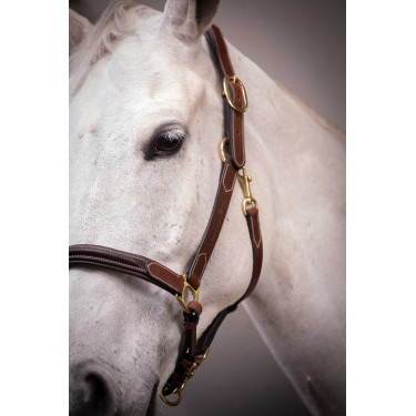 Capestro in cuoio con 3 moschettoni Paddock Sports Avana Marrone