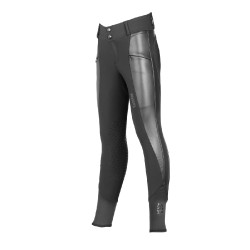 Pantaloni da equitazione ragazza Tattini Verbena con inserti in pelle ecologica Nero