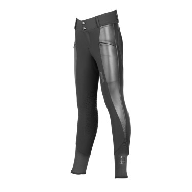 Pantaloni da equitazione ragazza Tattini Verbena con inserti in pelle ecologica Nero