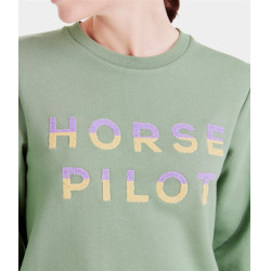 Felpa da equitazione Horse Pilot Team Shirt donna Verde liscio Felpa da equitazione Horse Pilot Team Shirt donna Verde liscio