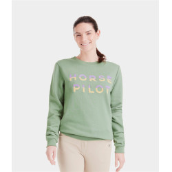 Felpa da equitazione Horse Pilot Team Shirt donna Verde liscio Felpa da equitazione Horse Pilot Team Shirt donna Verde liscio