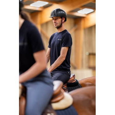 T-shirt da equitazione Horse Pilot in lana merino da uomo Notte scura Nero