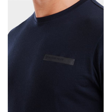 T-shirt da equitazione Horse Pilot in lana merino da uomo Notte scura Nero