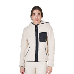 Felpa da donna in pile con tasca Equestro Bianco antico Beige