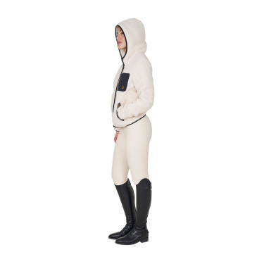 Felpa da donna in pile con tasca Equestro Bianco antico Beige