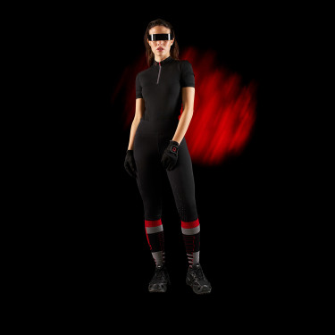 Polo da donna Equestro Ridertechnology a maniche corte con zip Nero Polo da donna Equestro Ridertechnology a maniche corte con zip Nero