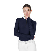 Polo da concorso slim fit da donna con inserti in mesh Equestro Blazer marine Blu marino
