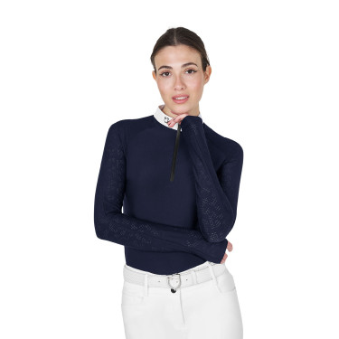 Polo da concorso slim fit da donna con inserti in mesh Equestro Blazer marine Blu marino