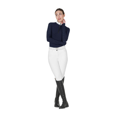 Polo da concorso slim fit da donna con inserti in mesh Equestro Blazer marine Blu marino
