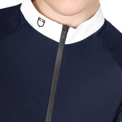 Polo da concorso slim fit da donna con inserti in mesh Equestro Blazer marine Blu marino