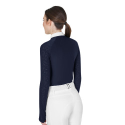 Polo da concorso slim fit da donna con inserti in mesh Equestro Blazer marine Blu marino