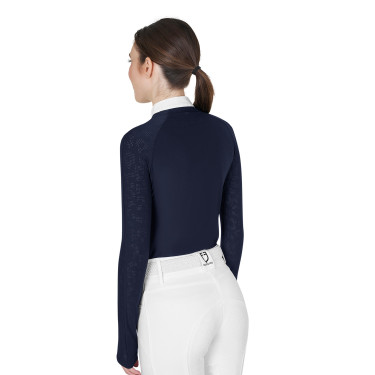 Polo da concorso slim fit da donna con inserti in mesh Equestro Blazer marine Blu marino