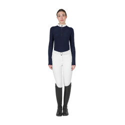 Polo da concorso slim fit da donna con inserti in mesh Equestro Blazer marine Blu marino