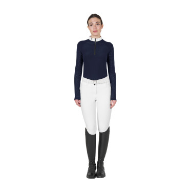 Polo da concorso slim fit da donna con inserti in mesh Equestro Blazer marine Blu marino