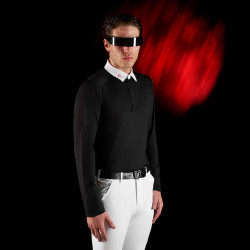 Polo da concorso uomo Equestro Ridertechnology a maniche lunghe con bottoni Nero