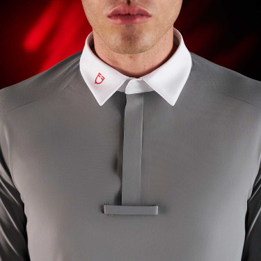 Polo da concorso uomo Equestro Ridertechnology a maniche lunghe con bottoni Uccello beffardo Grigio Polo da concorso uomo Equestro Ridertechnology a maniche lunghe con bottoni Uccello beffardo Grigio